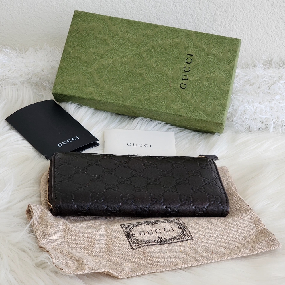 GUCCI GG Zippy Leather Wallet VGC w/ box & dustbag deep Brown